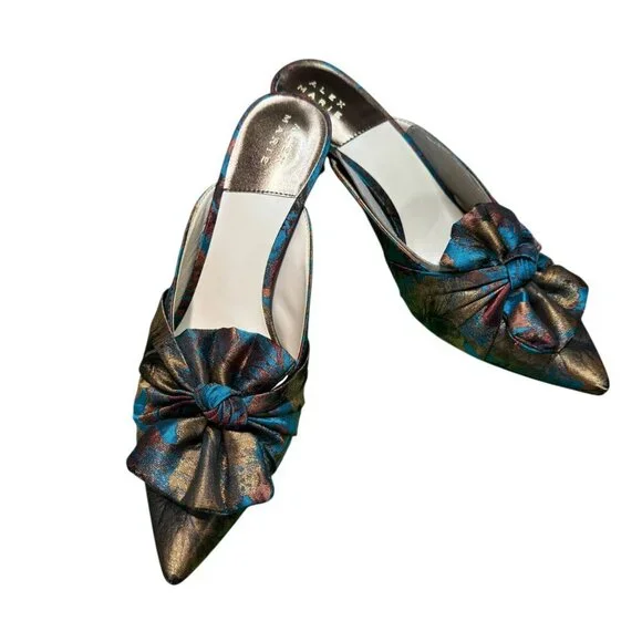 Alex Marie Metallic Floral Brocade Pointed Toe Mules | Size 9M NWT - Picture 2 of 14